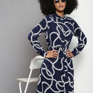 Tommy Hilfiger Navy Rope Midi Dress
